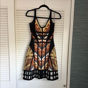Herve Leger Black and Orange Mini Dress